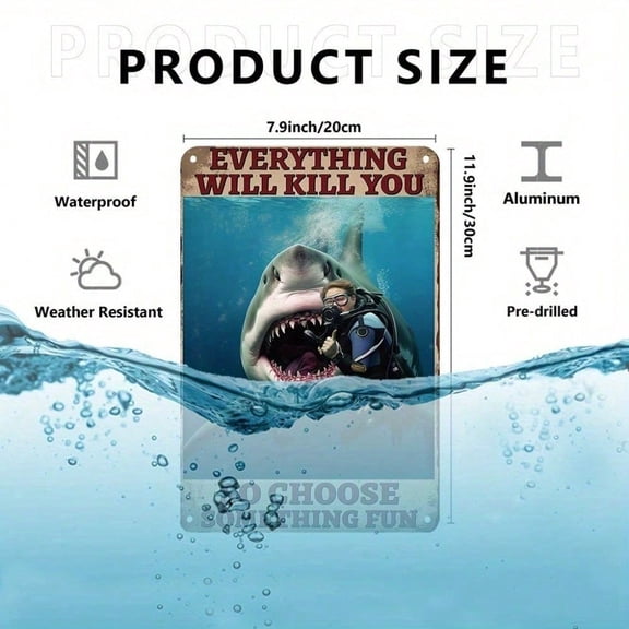 HELLOYOUNG Vintage Shark Diving Tin Sign Retro Aluminum Metal Wall Decor Man Cave Bar Home Cafe 8x12 Inch Funny Beach House Gift