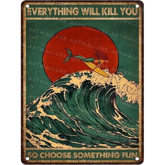 HELLOYOUNG Vintage Sign Of Course I Drink Like A Fish I'm A Mermaids Metal Sign Nautical Sea Wall Art For Girls Room Decor 8x12inch