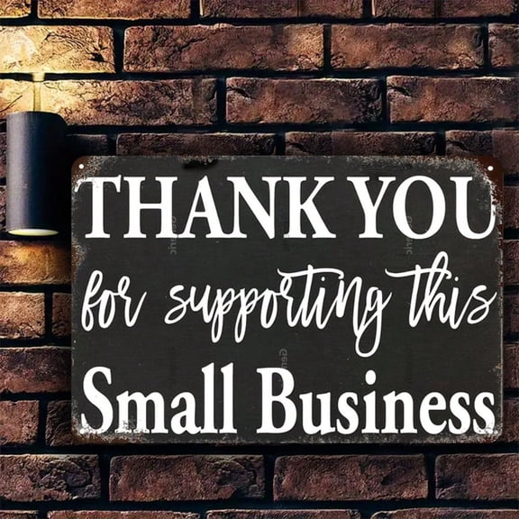 HELLOYOUNG Vintage Small Business Thank You Metal Sign 8x12 Inch Heavy-Duty Iron Rustic Black White Wall Decor Cursive Lettering Durable Indoor Outdoor