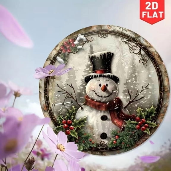 HELLOYOUNG Vintage Snowman RoundSign - Christmas Indoor/Outdoor Decor for Home Cafe Apartment Restaurant, Festive Wall Art Gift