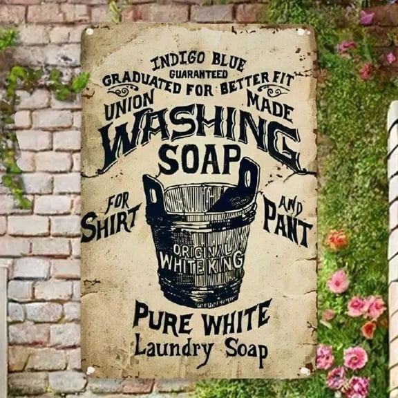 HELLOYOUNG Vintage Soap Sign Metal Wall Decor 12x8 Inches Rustic Tin Art for Kitchen Bathroom Cafe Retro Weather Resistant Tinplate Art