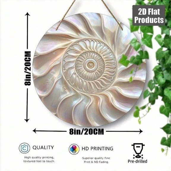 HELLOYOUNG Vintage Spiral Shell Wooden Circular Wall Art 8 Inch Iridescent Mother of Pearl Handmade Home Decor Unique Gift