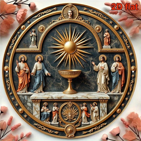 HELLOYOUNG Vintage St Joseph Angel Religious Metal Sign, 8x8 Inch Round Aluminum Wall Art for Catholic Altar Home Decor