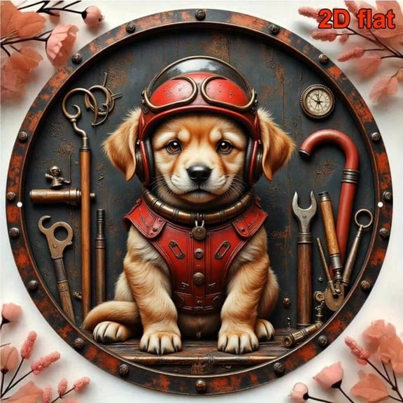 HELLOYOUNG Vintage Steampunk Dog Metal Sign 8x8 Inch Rustproof 2D Retro Wall Art Decoration for Home Office Pet Shop