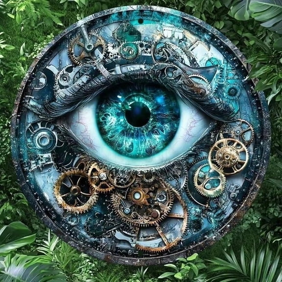 HELLOYOUNG Vintage Steampunk Metal Sign 8x8 Inch Round Wall Art, Weather-Resistant 2D Printed Gear Eye Home Decor, Industrial Retro Office Man Cave Garage Decor