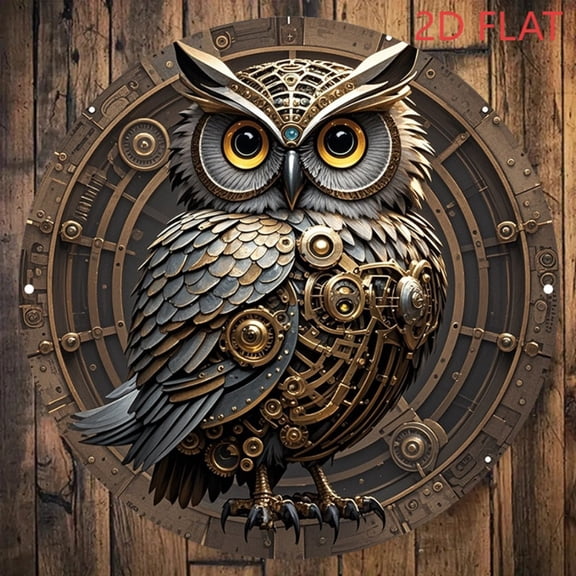 HELLOYOUNG Vintage Steampunk Owl Metal Tin Sign 8x8 Inch Rustic Wall Art Decor for Unique Home Living Room Man Cave Gift