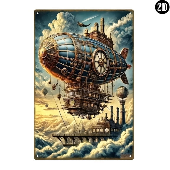 HELLOYOUNG Vintage Steampunk Ship Wall Art with Clock, 8x12 Inch Metal Sign for Home Decor, Durable Iron Sea Decor for Cafe Outdoor Bar Man Cave