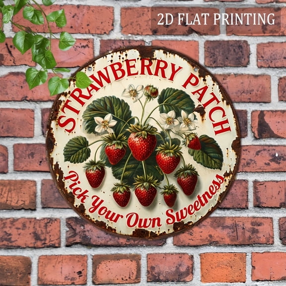 HELLOYOUNG Vintage Strawberry 8 Inch Wooden Round Sign 2D Hanging Wall Art for Home Bar Garage Cafe Garden Rustic Farmhouse Decor