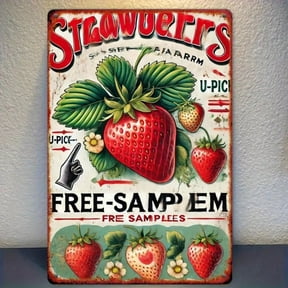 HELLOYOUNG Vintage Strawberry Farm Metal Tin Sign 8x12 Inch Rustic Iron Wall Decor Free Sample U-Pick Design Farmhouse Kitchen Art