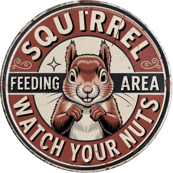 HELLOYOUNG Vintage Style Squirrel Feeding Area Iron Sign - Humorous Outdoor/Indoor Wall Decor, 8x8/8x12 Inch - Home, Cafe, Living Room Wall Decor