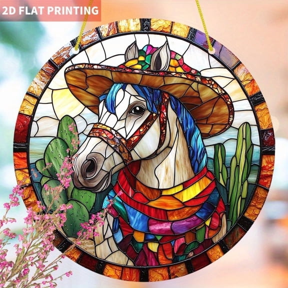 HELLOYOUNG Vintage Sun Catchers Window Decor Acrylic High Transparency Color Panel Round Horse Wall Art with Colorful Glass for Bedroom, Living Room, Home Office - Rainbow Prism Crystal Gift