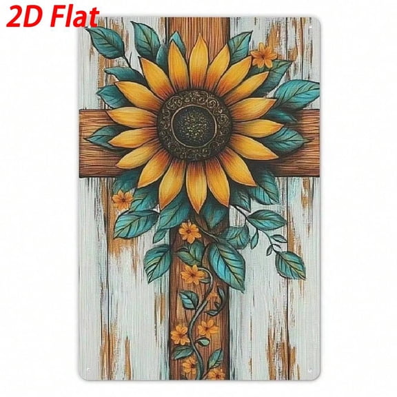 HELLOYOUNG Vintage Sunflower Cross Aluminum Wall Sign, Easy-Mount Decorative Art Deco for Home Bar Garage, Halloween Christmas New Year Gift