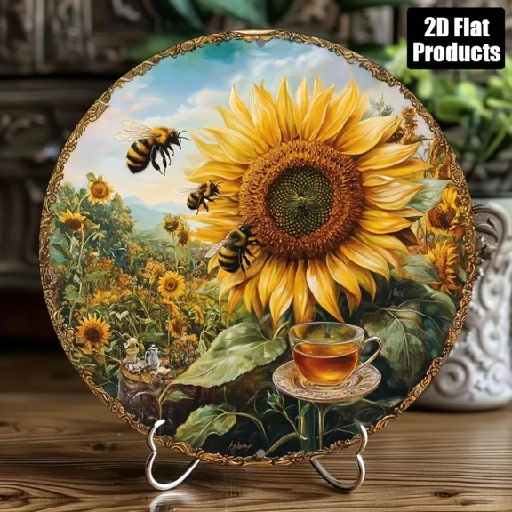 HELLOYOUNG Vintage Sunflower Metal Sign Wall Decor, Retro Bee Wall Art for Kitchen Cafe Home Office, Rustic Farmhouse Gift Idea