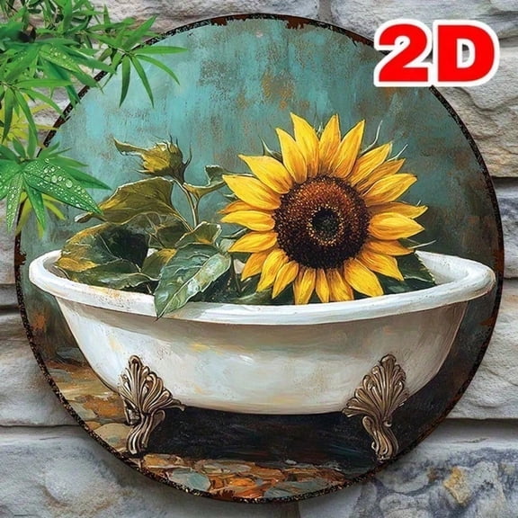 HELLOYOUNG Vintage Sunflower Metal Wall Sign Rustic Round Aluminum Decor for Bathroom Garden Kitchen Retro Home Art