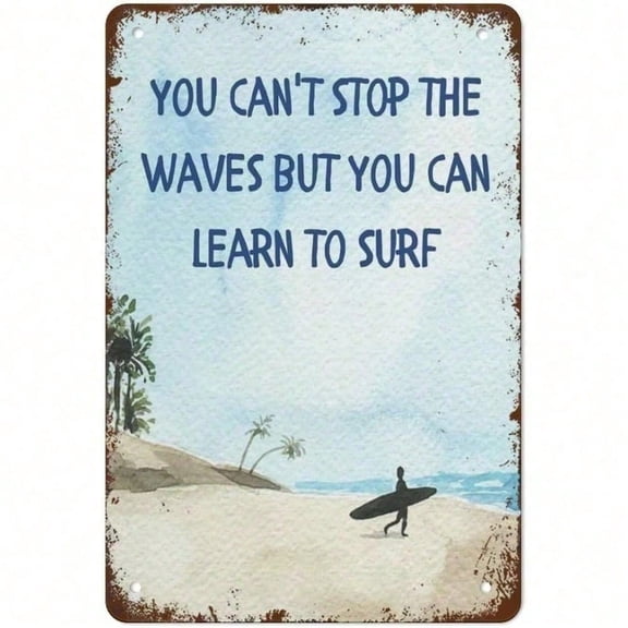 HELLOYOUNG Vintage Surfing Wave Tin Sign 8x12 Inch Retro Metal Wall Decor for Beach House Coastal Surf Shack Man Cave Garage Bar