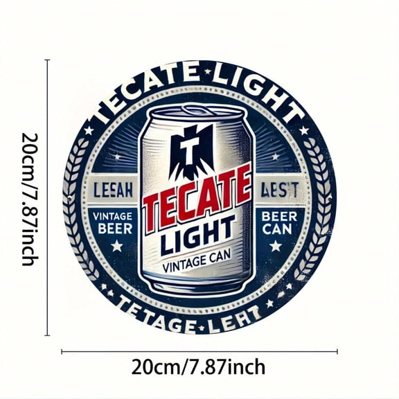 HELLOYOUNG Vintage Tecate Beer Metal Sign 8x8 Inch Round Tin Poster Wall Art for Bar Cafe Living Room Indoor Outdoor Durable Gift