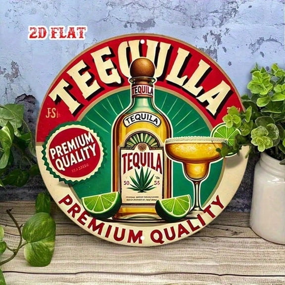 HELLOYOUNG Vintage Tequila Metal Sign Round 7.87 Inch Aluminum Tin Wall Decor Rustic 2D Art Premium Bar Man Cave Pub Cafe Garage Home