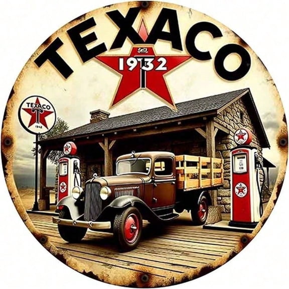 HELLOYOUNG Vintage Texaco Metal Sign 8x12 Inch Retro Gas Station Wall Art American Truck Fuel Pump Decor Rusty Tin Sign for Garage Man Cave Bar