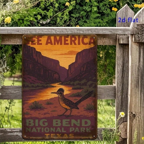 HELLOYOUNG Vintage Texas Desert Metal Sign Big Bend National Park Retro Wall Decor Rustic Rio Grande Canyon Tin Art for Home Bar Outdoor 8x12 Inch