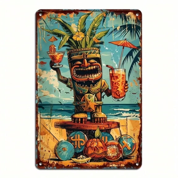 HELLOYOUNG Vintage Tiki Time Metal Wall Sign, Easy-To-Hang Bar Cafe Living Room Decor, Unique Gift Idea for Home