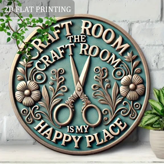 HELLOYOUNG Vintage Tin Painting"My Craft Room Is My Happy Place" Tin Sign Suitable As A Sign For Living Rooms, Dining Rooms, Cafs, Offic