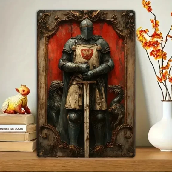 HELLOYOUNG Vintage Tin Plate Paintings，Vintage Tin Sign，"Vintage Knight  Sign Plaque: Retro Iron Art - Ideal Wall Hanging for Home
