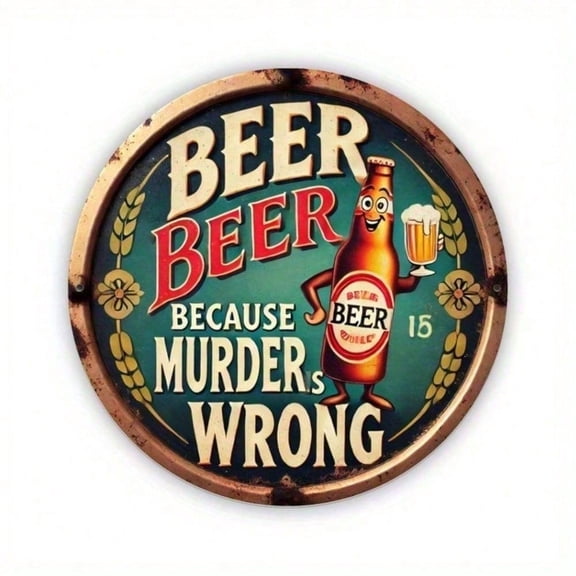 HELLOYOUNG Vintage Tin Sign 8x8 Inch Retro Plaque Funny Wall Art Because Murder Is Wrong Decor for Home Bar Man Cave Garage Pub Cafe