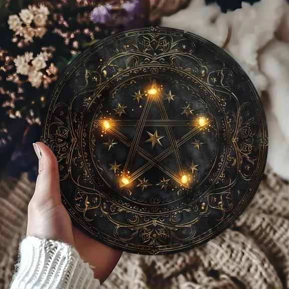 HELLOYOUNG Vintage Tin Sign 8x8 Inch Witchy Celestial Wall Art, Pentagram Waterproof Aluminum Metal Decor for Home