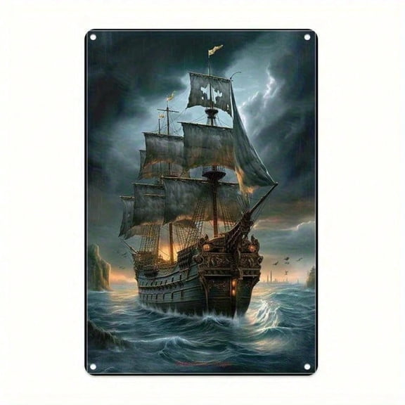 HELLOYOUNG Vintage Tin Sign Sailing Ship 8x12 Inch Retro Nautical Wall Art Rustic Weathered Metal Decor for Man Cave Bar Cafe