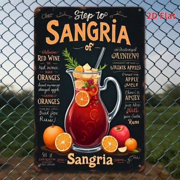 HELLOYOUNG Vintage Tin Sign Sangria Recipe Poster Retro Wall Art Decor For Bar Cafe Restaurant Rustic Home Interior Typographic 2D Design Plaques & Signs