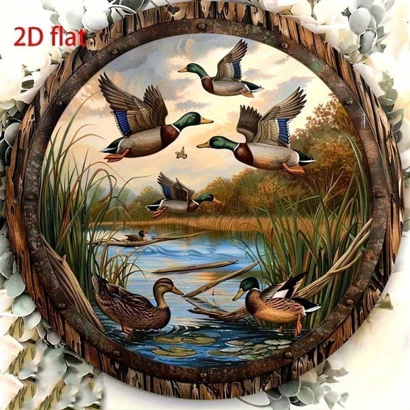HELLOYOUNG Vintage Tin Sign Wall Art 8x8 Inch, Rustic Metal Duck Decor for Living Room Kitchen Cafe Home, Retro Farmhouse Duck Design Metal Sign Decor