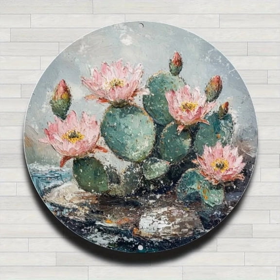 HELLOYOUNG Vintage Tin Sign Wall Decor Cactus Flowers Round Rustic Aluminum Plaque Farmhouse Metal Art for Living Room Bar Garage