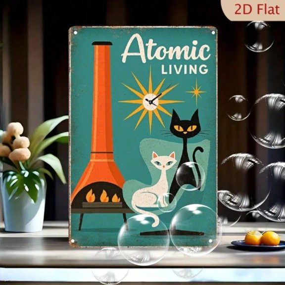 HELLOYOUNG Vintage Tin Wall Art 8x12 Inch Retro Atomic Sign Metal Poster Home Decor for Bar Cafe Man Cave