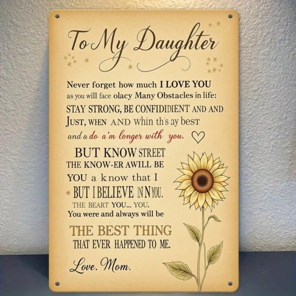 HELLOYOUNG Vintage To My Daughter Metal Wall Sign Inspirational Quote Print 8x12 Inch Rectangular Decor for Bedroom Home