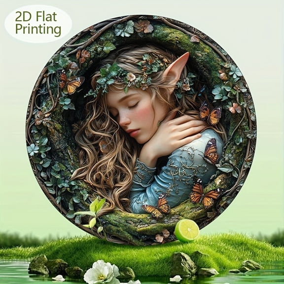 HELLOYOUNG Vintage Tree Spirit 2D Metal Wall Art, Handmade Aluminum Round Plaque for Home Office Kitchen Living Room Decor