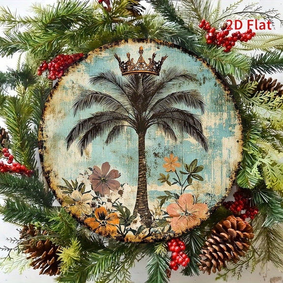 HELLOYOUNG Vintage Tropical Palm Tree Metal Wall Art, Aluminum Crown Jade Decor Lightweight 2D Flat Wall Hanging Sign for Living Room