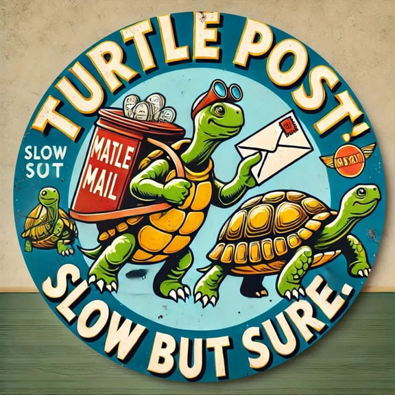 HELLOYOUNG Vintage Turtle Postal Service Wall Art: Whimsical Mail Delivery Scene Weatherproof 2D Decor for Home & Living Spaces