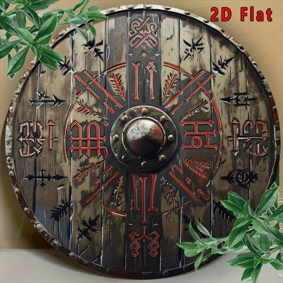HELLOYOUNG Vintage Viking Shield 12" Round Metal Wall Hanging Sign - Rustic Norse Runic Decor in 2D Flat Aluminum