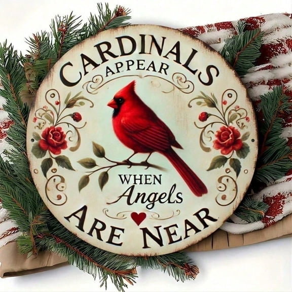 HELLOYOUNG Vintage Welcome Sign Metal Wall Art, Rustic Farmhouse Decor with Cardinal & Wreath Design, Inspirational Home Gift for Housewarming, Country House Decor