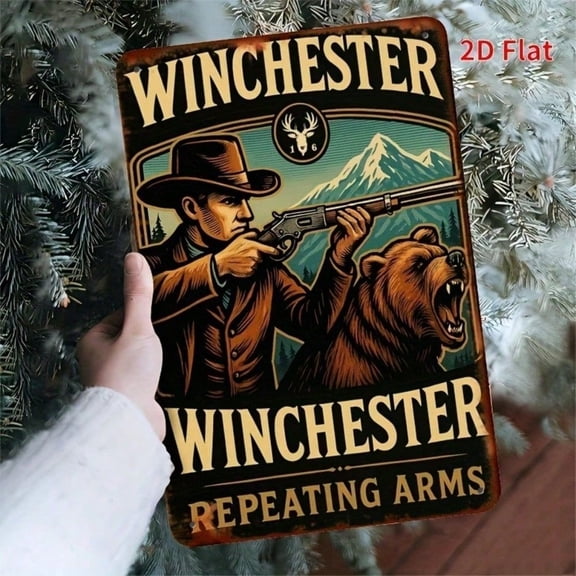 HELLOYOUNG Vintage Winchester Hunting Tin Sign 8x12 Inch Flat Iron Wall Art, Rusty Metal Decor for Cabin Pub Man Cave Bar Home