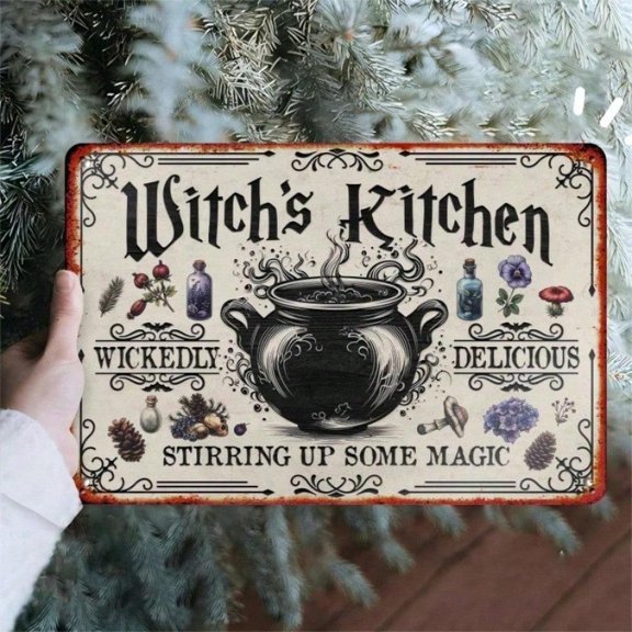 HELLOYOUNG Vintage Witch's Kitchen Iron Sign Retro Wall Art Rustic Decor for Living Room Bedroom Halloween Home Boho Cottagecore