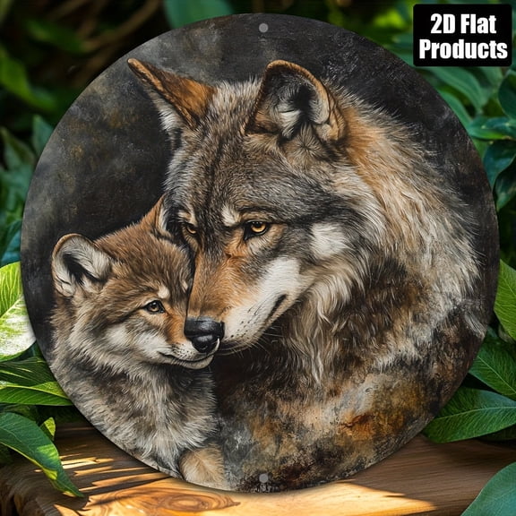 HELLOYOUNG Vintage Wolf Metal Sign 8 Inch Round Aluminum Wall Art Rustic Home Office Decor, Weatherproof Retro Plaque for Indoor Outdoor
