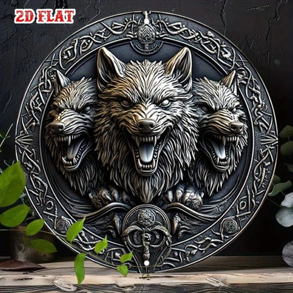 HELLOYOUNG Vintage Wolf Metal Sign Round Aluminum Wall Decor for Home Garage Cafe Rustic Bar Man Cave Art