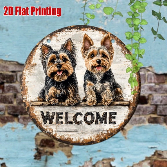 HELLOYOUNG Vintage Metal Tin Sign Yorkshire Terrier Welcome Wall Art 8x8 Inch Retro Rustic Dog Decor for Pet Lover