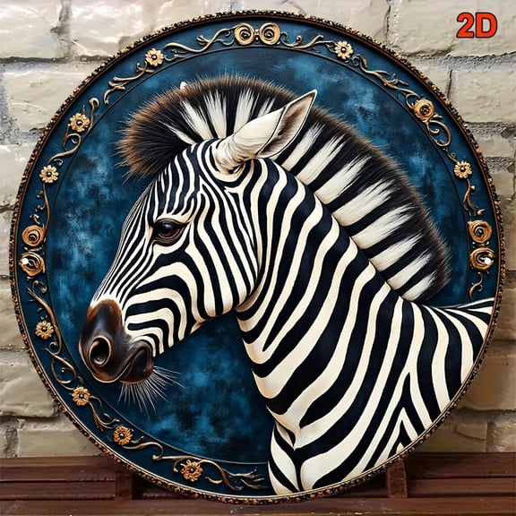 HELLOYOUNG Vintage Zebra Wall Art 8x8 Inch Round Metal African Animal Decor for Living Room Bedroom Home Decor