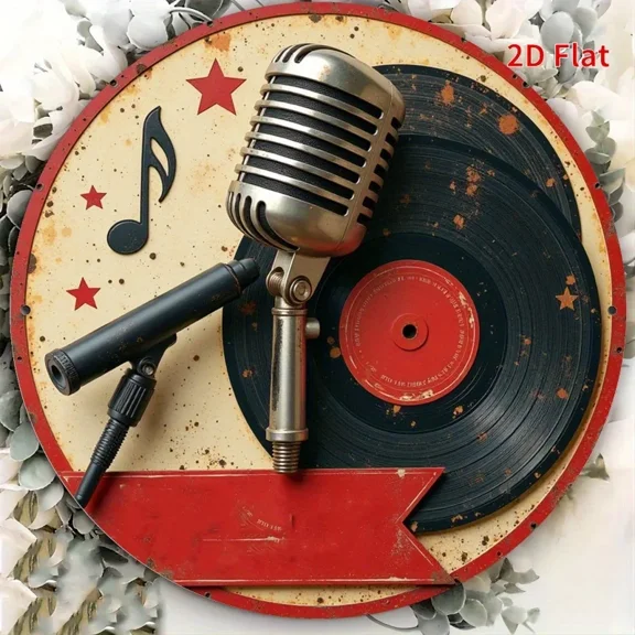 HELLOYOUNG Vinyl Record Microphone Metal Sign 19.81cm Round Wall Art Home Decor Music Bar Man Cave Gift