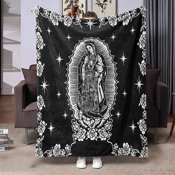HELLOYOUNG Virgin Mary Pattern Soft Warm Throw Blanket, Lightweight for Couch Bed Office Travel, Halloween Gift Essential