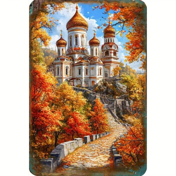 HELLOYOUNG Volgograd Metal Wall Art Vintage Russian Church Iron Sign, 8x12 Inch Rustic Landscape Decor for Indoor Outdoor Man Cave Garage Shed Bar