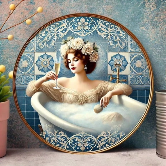 HELLOYOUNG Wall Art Painting, Modern Bath Lady Wall Art for Bathroom Decor, Living Room Wall Art Decor, Bedroom & Home Office, Elegant Flat 2D Art with Frame for Home Decor