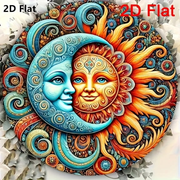 HELLOYOUNG Wall Art Sun and Moon Handmade Wooden Round Rustic Decor, 7.02 Inch Farmhouse Cafe Garden Home Wall Decor